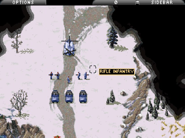 Command and Conquer Red Alert gameplay screenshot of the first Allied mission in the snow