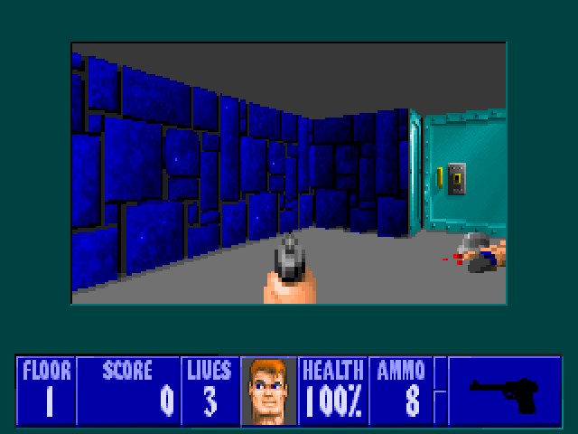 Wolfenstein 3D gameplay screenshot from the first level of the shareware episode