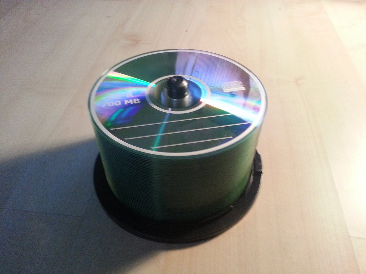 A stack of blank recordable CD-R discs