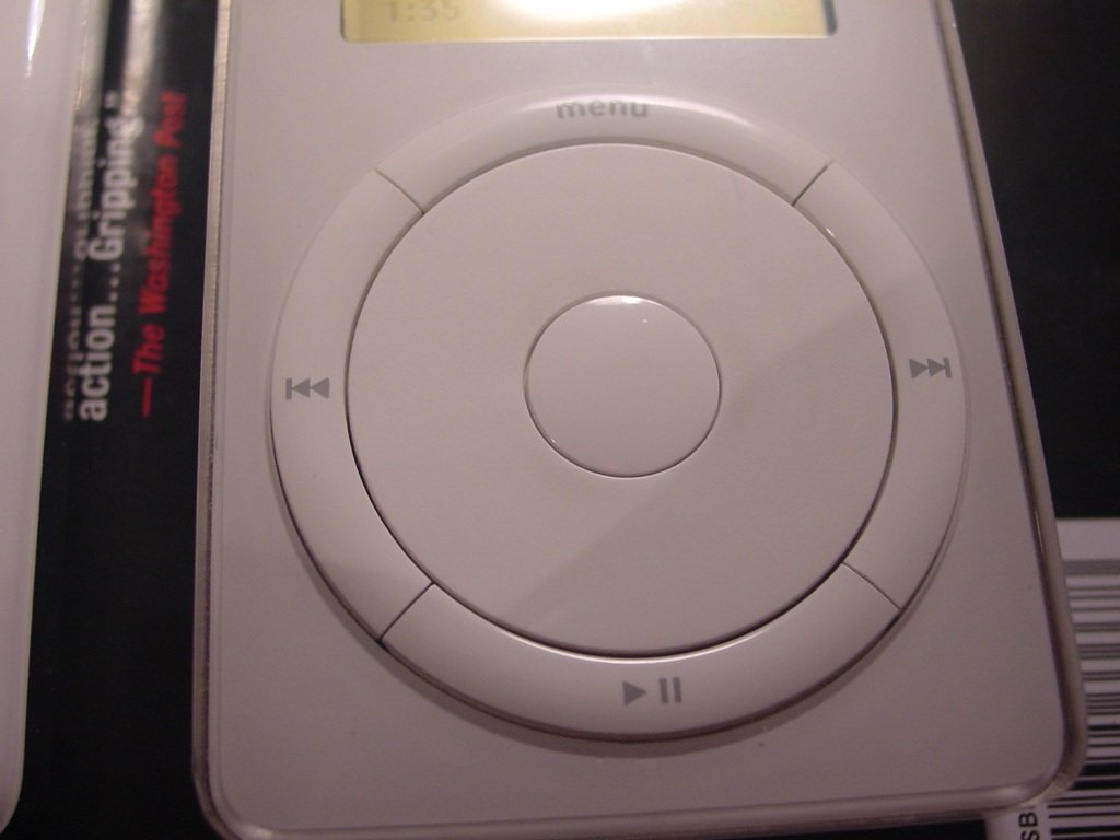 An early iPod with a click wheel